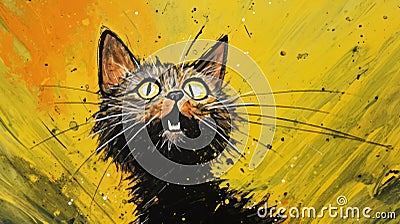 Playful Expression: A Contemporary Cartoon Cat Painting With Dark Humor And Satirical Twist Stock Photo