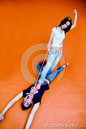 Playful Girl and Guy Stock Photo