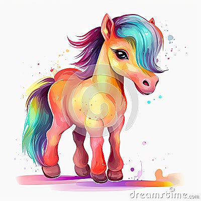 Playful horse baby set illustration. Baby horse with long hair playing on a white background. Horse baby design for kids coloring Cartoon Illustration
