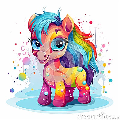 Playful horse baby set illustration for kids. Colorful baby horse with long hair playing on a white background. Playful horse baby Cartoon Illustration