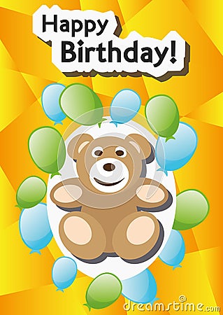 Playful Illustration Birthday Card Teddy balloons Vector Illustration