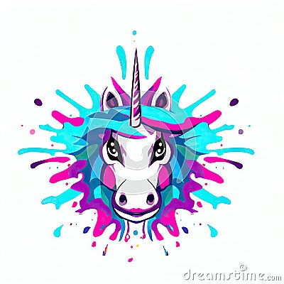 Playful Innocence: Vector Unicorn Face Peering from White Background,Generative AI Stock Photo