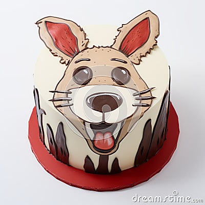 Playful Kangaroo Cake With Detailed Facial Features Cartoon Illustration