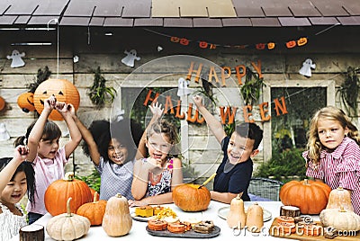 Playful kids enjoying the Halloween festival Stock Photo