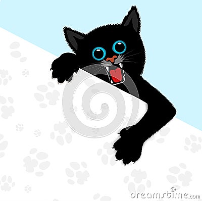 Playful kitten represents a banner Vector Illustration