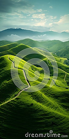 Playful Light And Shadow Captivating Scenery Of Green Hills Stock Photo