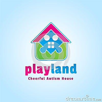 Playful logo. Playland vector design. Colorful Home of puzzle. Cheerful autism house Vector Illustration