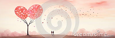 Playful Love: Couples Drift on Heart Balloons at Sunset Stock Photo