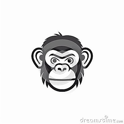 Playful Monkey Chimp Logo: Monochromatic Minimalist Portraits Stock Photo