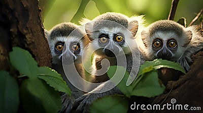 playful monkeys and curious lemurs Stock Photo