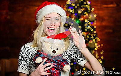 Playful mood. last preparation. Christmas time. celebrate new year at home. happy woman love presents. Winter shopping Stock Photo