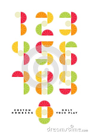 Playful numeral symbols with citrus fruits. Number font - Only your play. Cool vector typographic Vector Illustration