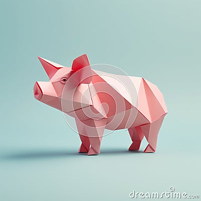 Playful Origami Pig: A Minimalist Composition With Curiosity And Friendliness Stock Photo