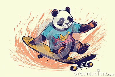 Playful panda riding skateboard, logo. Beautiful illustration picture. Generative AI Cartoon Illustration