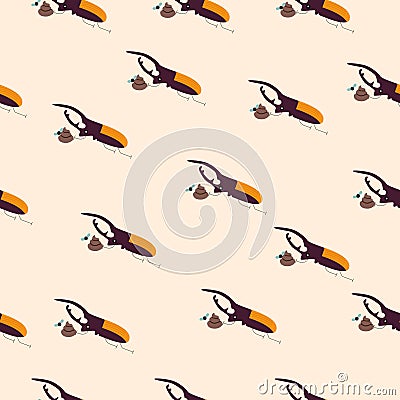 Playful pattern featuring dung beetles pushing spheres on a sandy background, adding a humorous touch Vector Illustration
