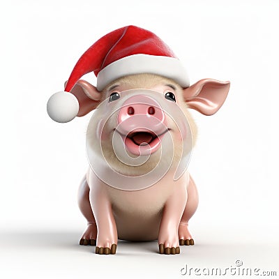 Playful Photorealistic 3d Rendering Of Pig Wearing Santa Hat Stock Photo