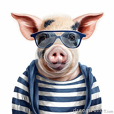 Playful Pig In Sunglasses: Hip-hop Style Editorial Illustration Cartoon Illustration
