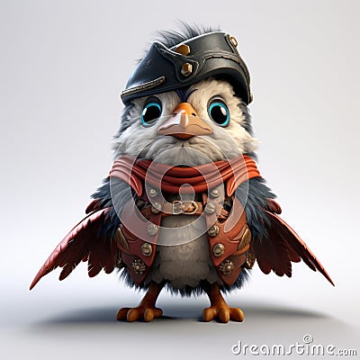 Playful Pirate Bird Illustration In Frostpunk Style Cartoon Illustration