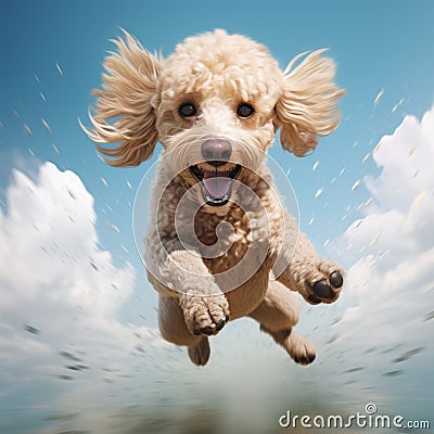Playful Photorealistic Rendering Of A Dog In Mid-air Stock Photo