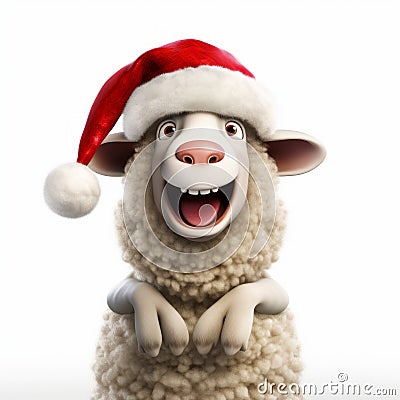 Playful Santa Sheep: 3d Rendering And Illustration Stock Photo