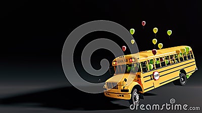 A playful school bus full of balloons ready for the start of the school year, ready for school and back to school concept Cartoon Illustration