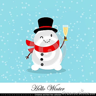 Playful snowman. Winter, Christmas and New Year illustration. Element of the collection. Vector illustration Vector Illustration
