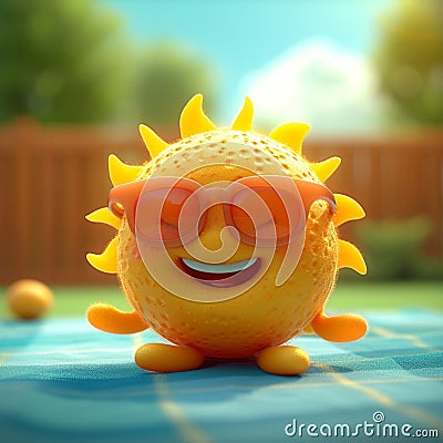 Playful sun cartoon in 3D Personifying the spirit of summer Stock Photo