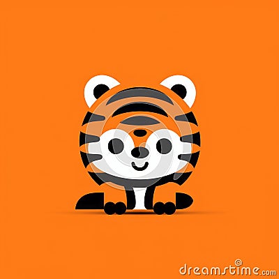Playful Tiger Child Logo On Orange Background Cartoon Illustration