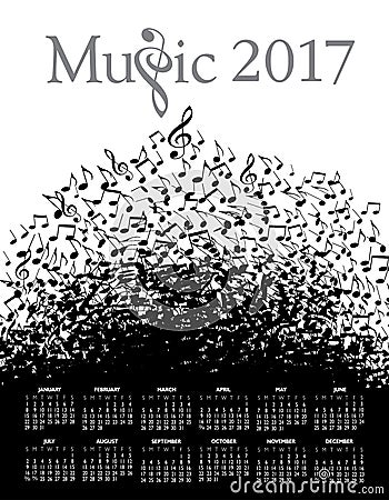 Playful typographic fun in this music 2017 calendar Vector Illustration