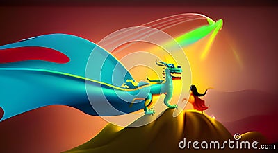 Playful and Vibrant Dragon 2D Cartoon Illustration: Ignite Your Imagination Cartoon Illustration