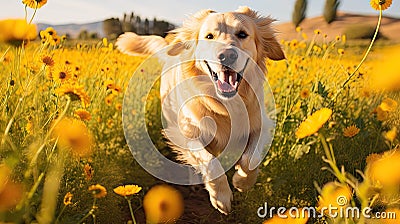 playfully golden retriever dog Cartoon Illustration