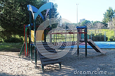 Swing and playground for children in the park Stock Photo