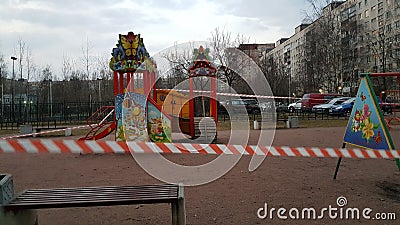 Playground in the city during the coronavirus epidemic Editorial Stock Photo