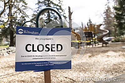 Playground Closed Sign Due to Coronavirus Covid-19 Pandemic Virus Contamination and Risk of Viral Spread Editorial Stock Photo