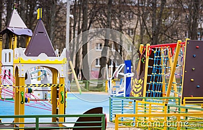 The playground is closed by a signal tape COVID 19 Editorial Stock Photo