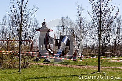 Playground cordoned off because of the corona virus. Stock Photo