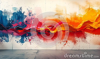 Playground for creativity: Energetic abstract art splashes across a wall Stock Photo