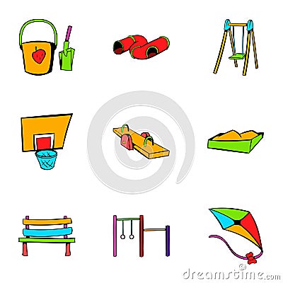 Playground icons set, cartoon style Vector Illustration