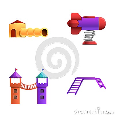 Playground icons set cartoon vector. New children playground Vector Illustration