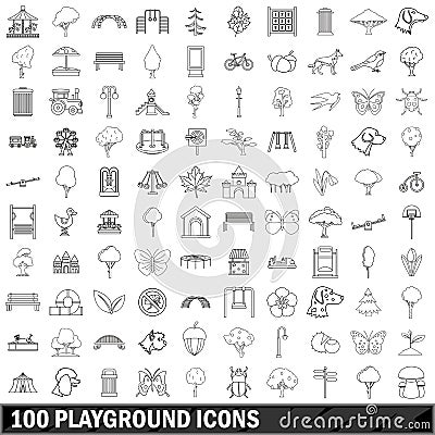 100 playground icons set, outline style Vector Illustration