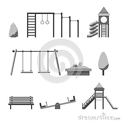 Playground infographic elements doodle illustration. Kids playing equipment playground infographic set. illustration with i Cartoon Illustration