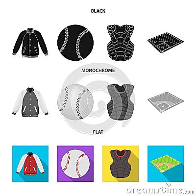 Playground, jacket, ball, protective vest. Baseball set collection icons in black, flat, monochrome style vector symbol Vector Illustration