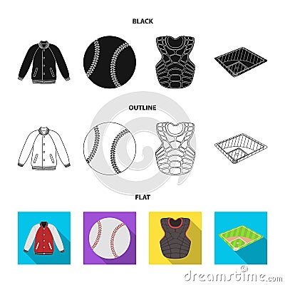 Playground, jacket, ball, protective vest. Baseball set collection icons in black,flat,outline style vector symbol stock Vector Illustration