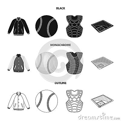 Playground, jacket, ball, protective vest. Baseball set collection icons in black,monochrome,outline style vector symbol Vector Illustration