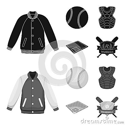 Playground, jacket, ball, protective vest. Baseball set collection icons in black,monochrome style vector symbol stock Vector Illustration