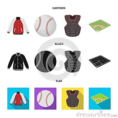 Playground, jacket, ball, protective vest. Baseball set collection icons in cartoon,black,flat style vector symbol stock Vector Illustration