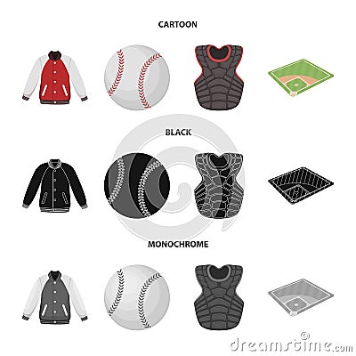 Playground, jacket, ball, protective vest. Baseball set collection icons in cartoon,black,monochrome style vector symbol Vector Illustration