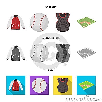 Playground, jacket, ball, protective vest. Baseball set collection icons in cartoon,flat,monochrome style vector symbol Vector Illustration