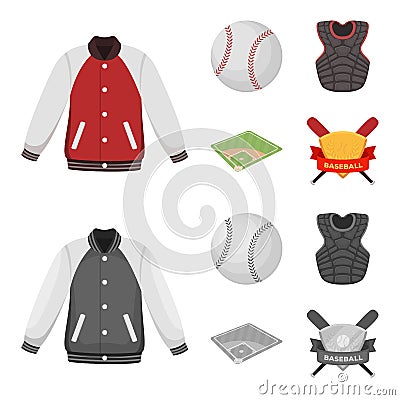 Playground, jacket, ball, protective vest. Baseball set collection icons in cartoon,monochrome style vector symbol stock Vector Illustration