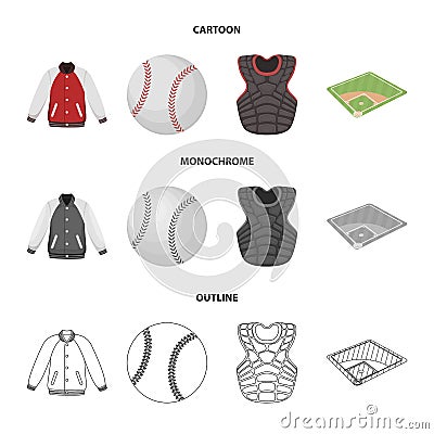 Playground, jacket, ball, protective vest. Baseball set collection icons in cartoon,outline,monochrome style vector Vector Illustration